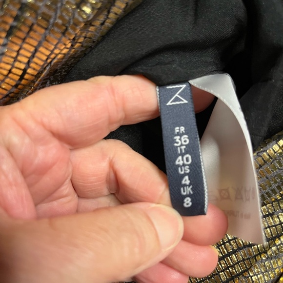 Zeynep Arcay Ruched Mini Chiffon Dress in Metallic Gold 100% silk. Size US 4 - Picture 9 of 12